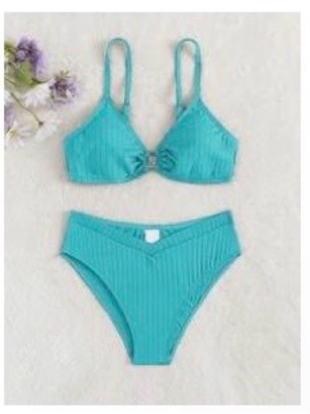 Pre-owned SHEIN Teen Girls Solid Ring Linked Rib Bikini Swimsuit/ Size: 14 yrs